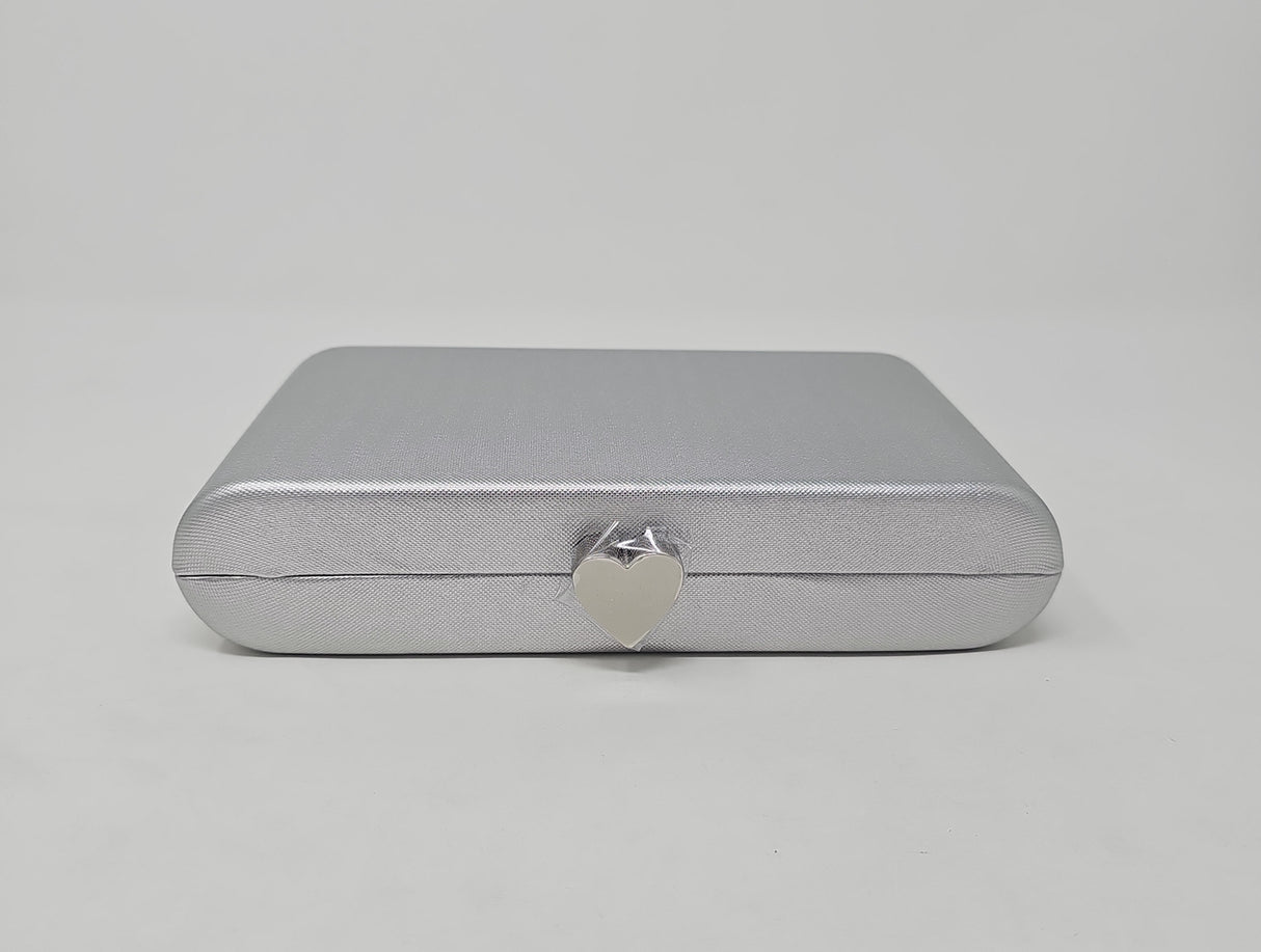 Silver Shimmer Heart Box Clutch Bag