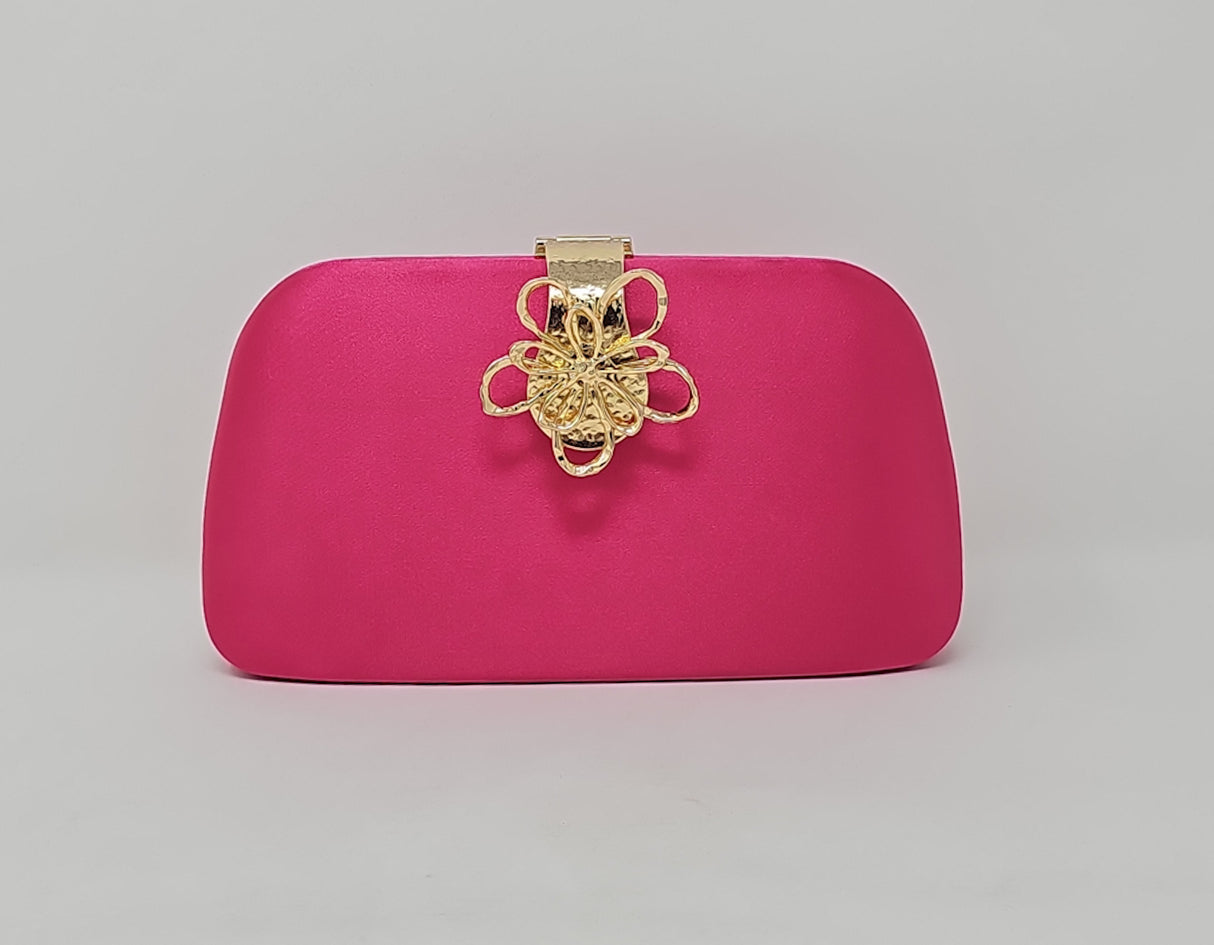 Fuchsia Pink Gold Flower Box Clutch Bag