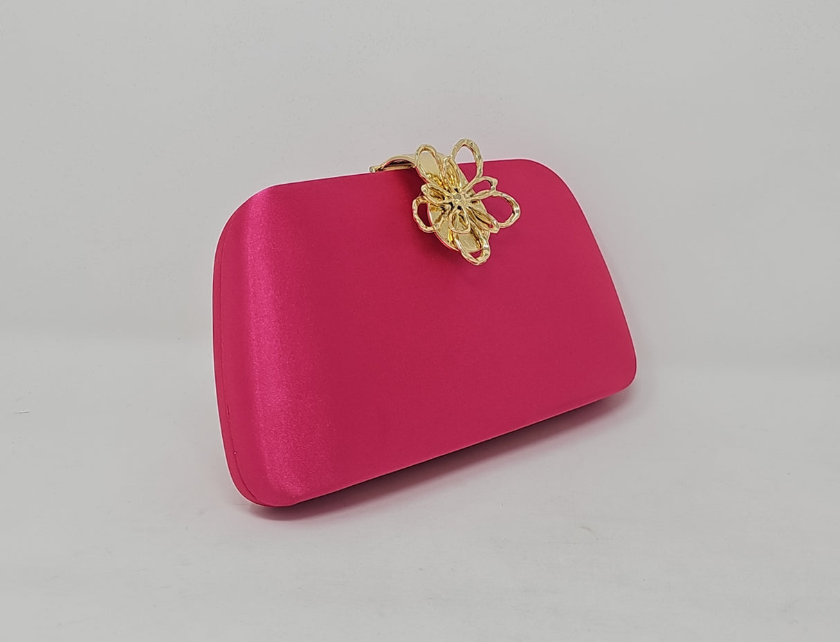 Fuchsia Pink Gold Flower Box Clutch Bag