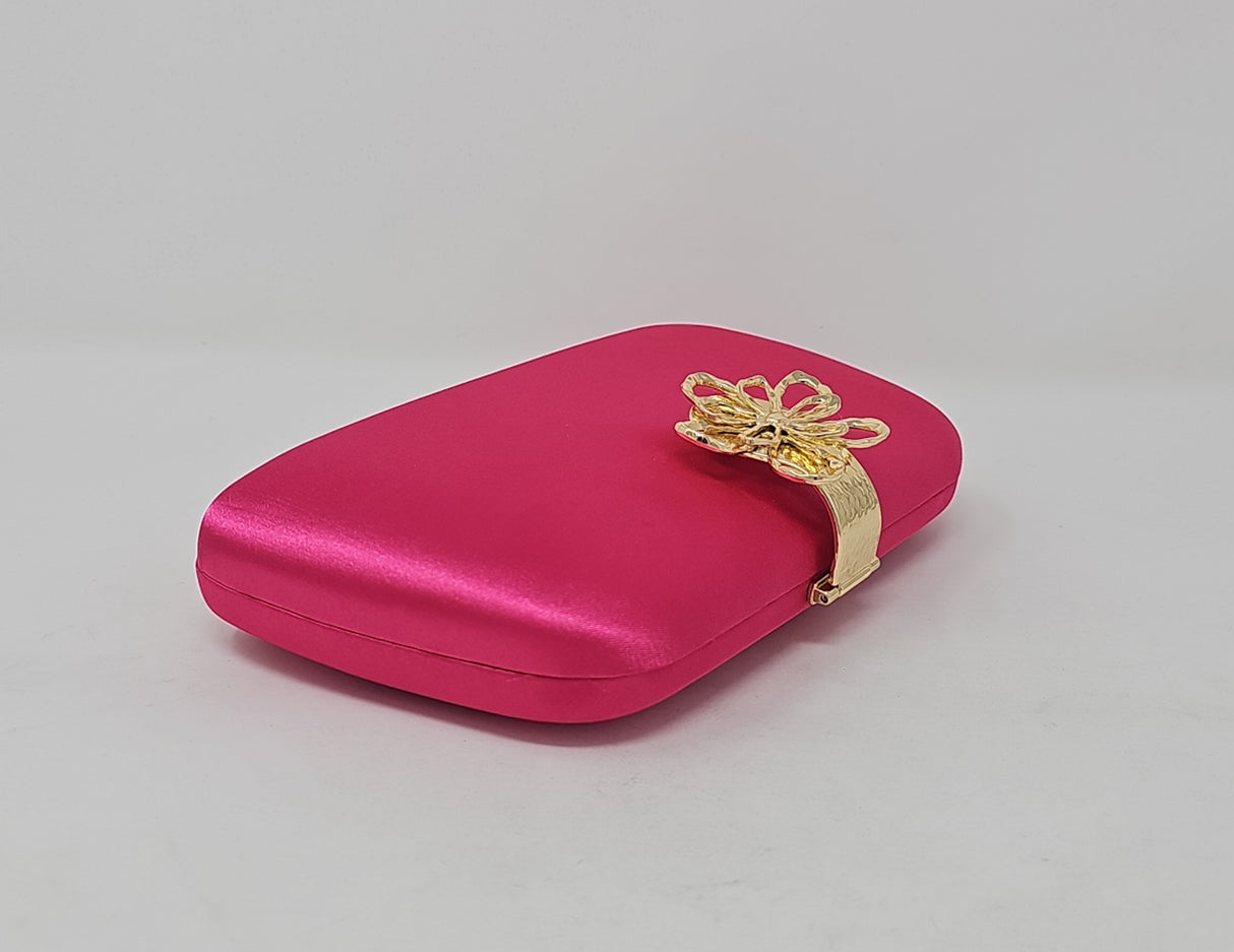 Fuchsia Pink Gold Flower Box Clutch Bag