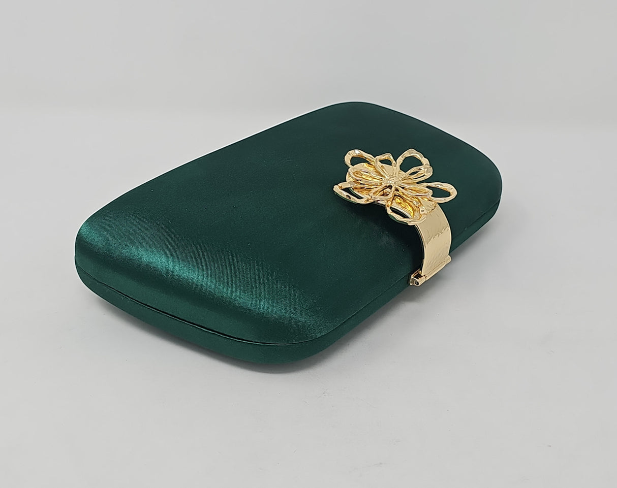Emerald Green & Gold Flower Box Clutch Bag