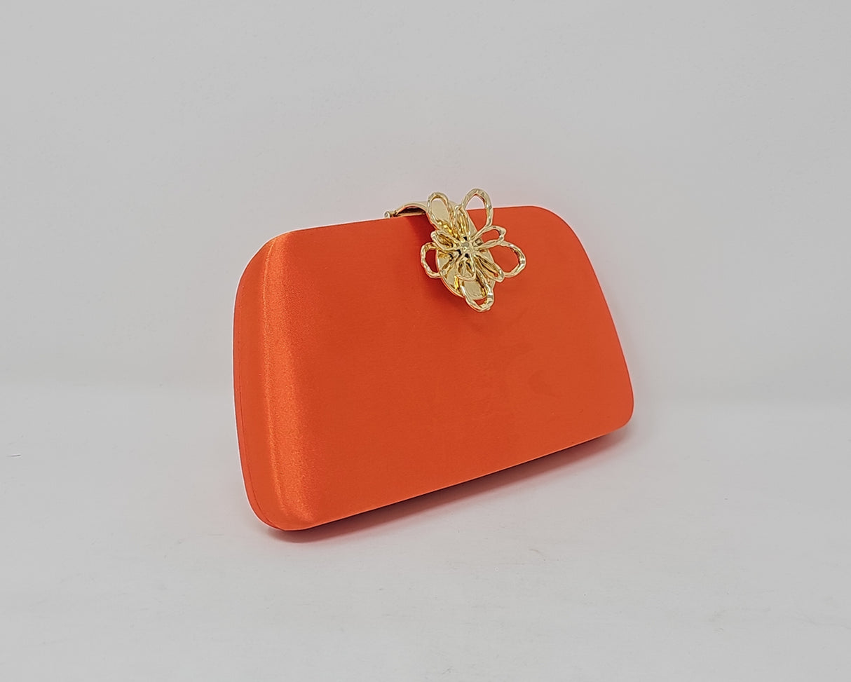 Bright Orange Gold Flower Box Clutch Bag