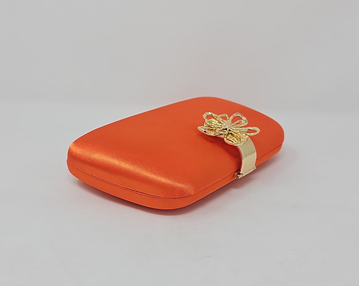 Bright Orange Gold Flower Box Clutch Bag