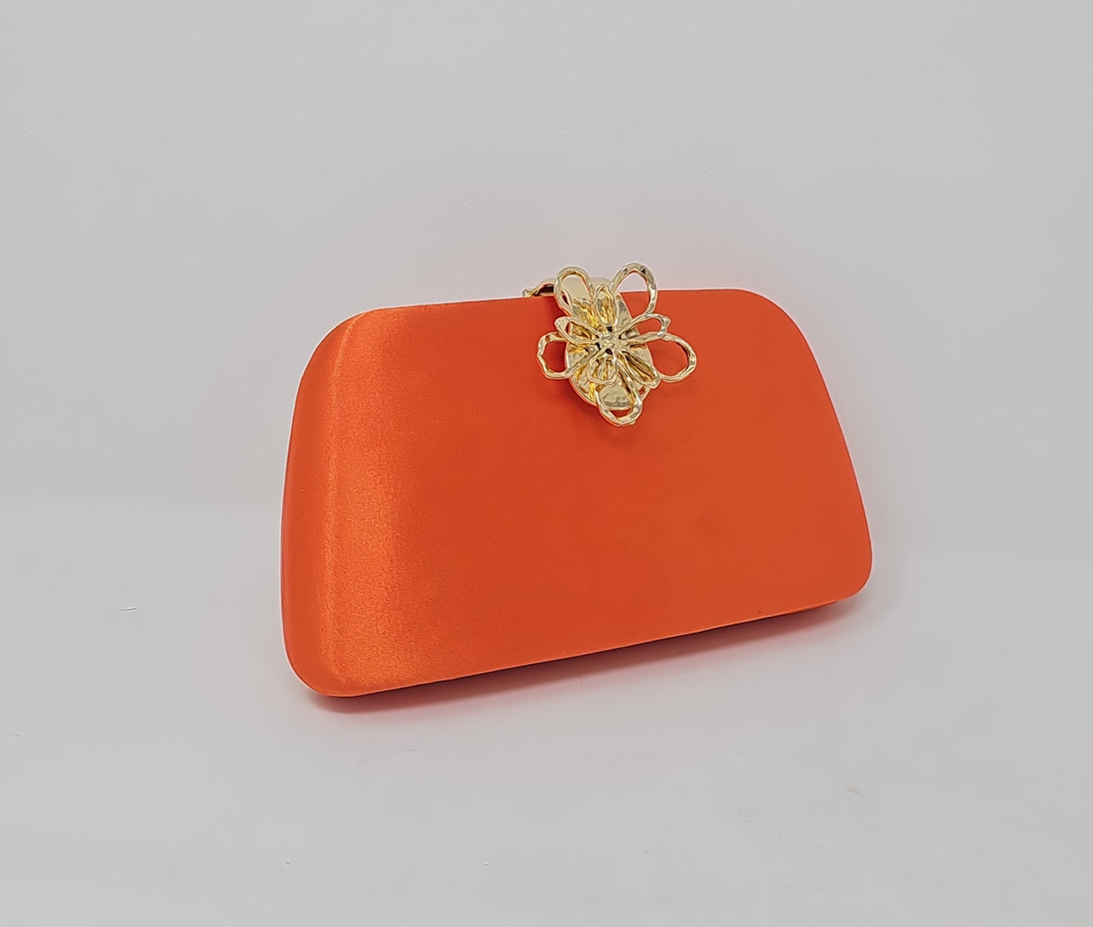 Bright Orange Gold Flower Box Clutch Bag