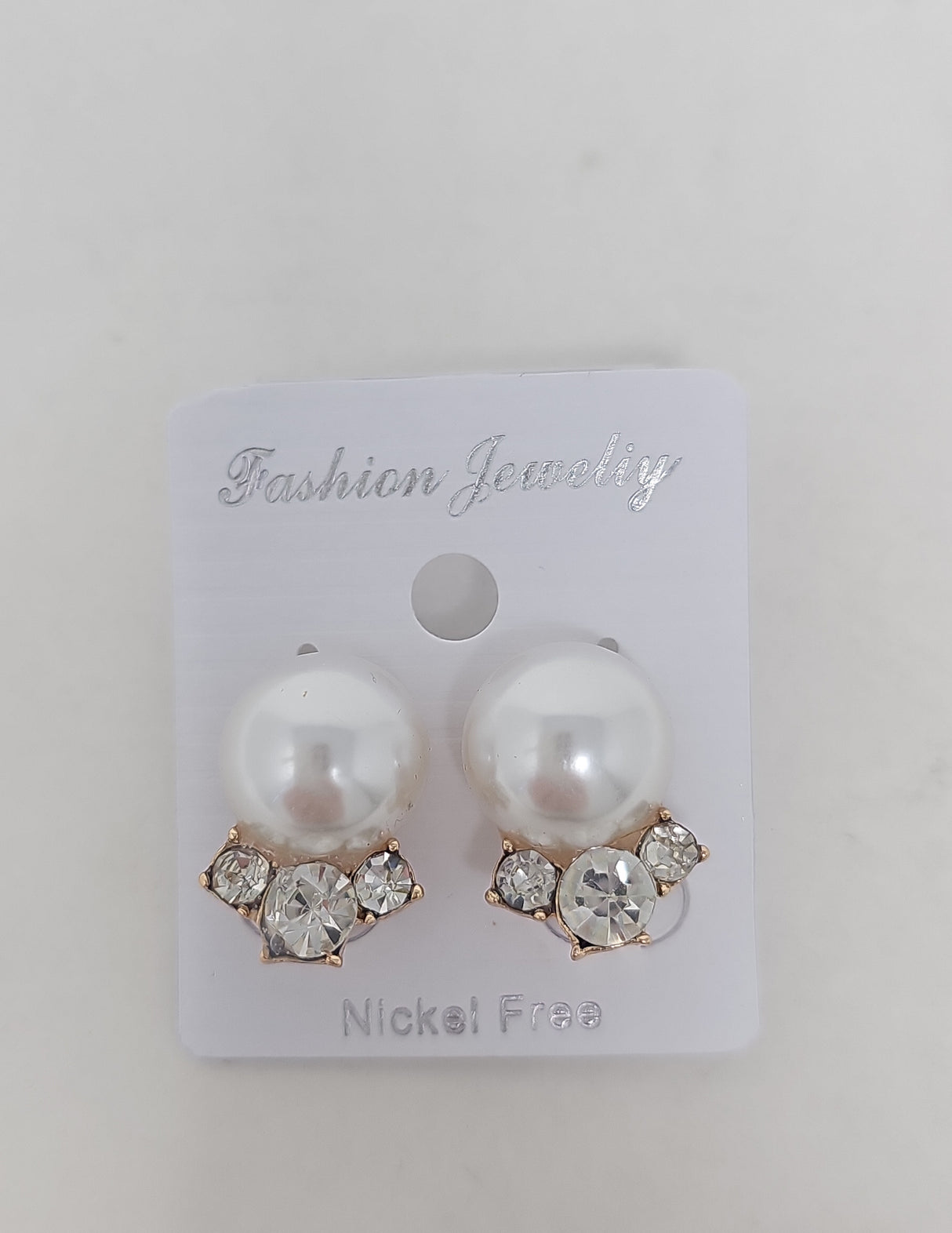 Gold Crystal Pearl Large Clip On Earrings