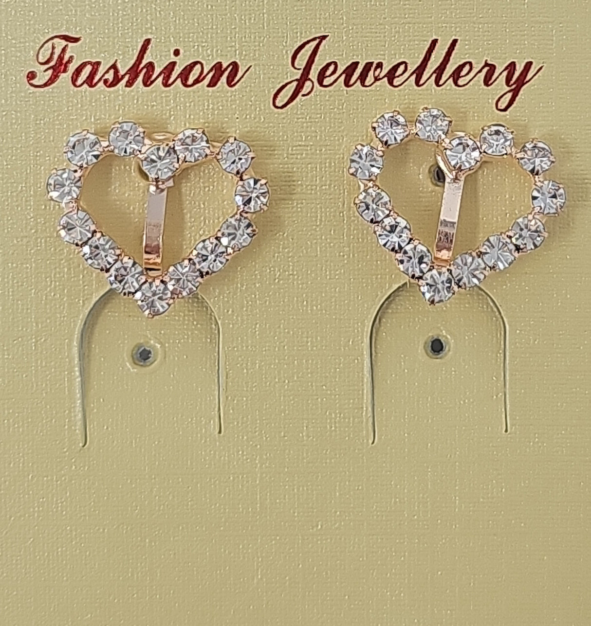 Rose Gold Crystal Open Heart Clip On Earrings