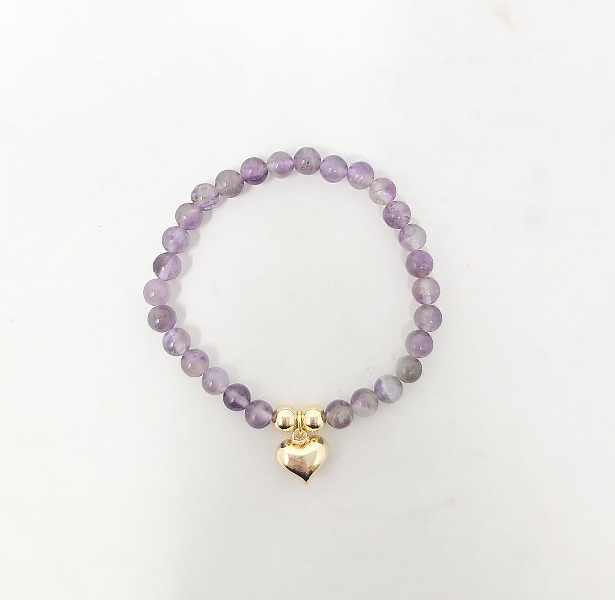 Zelly Amyethyst Beaded Gold Heart Charm Bracelet