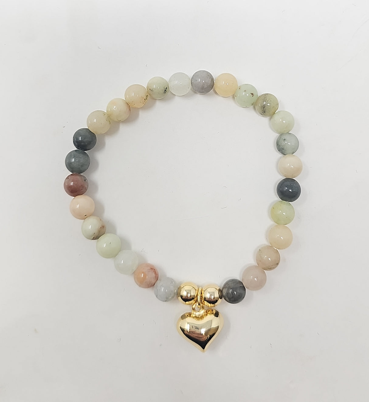 Zelly Amazonite Beaded Gold Heart Charm Bracelet