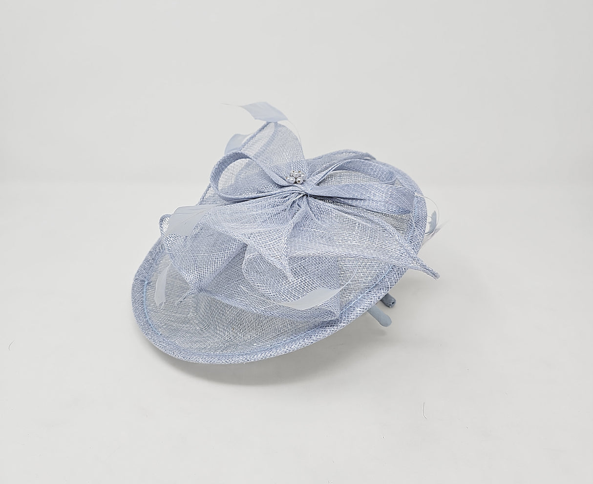 Metallic Bluebell Feather & Bow Round Disc Fascinator