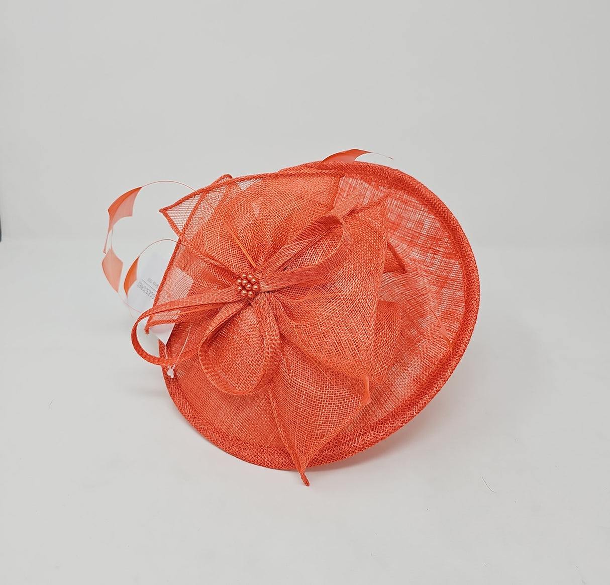 Orange Feather & Bow Round Disc Fascinator