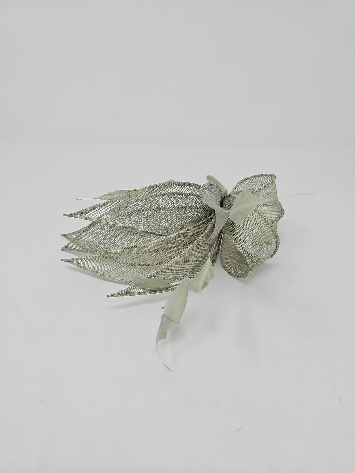 Sage Green Sinamay Loop & Feather Hairband Fascinator