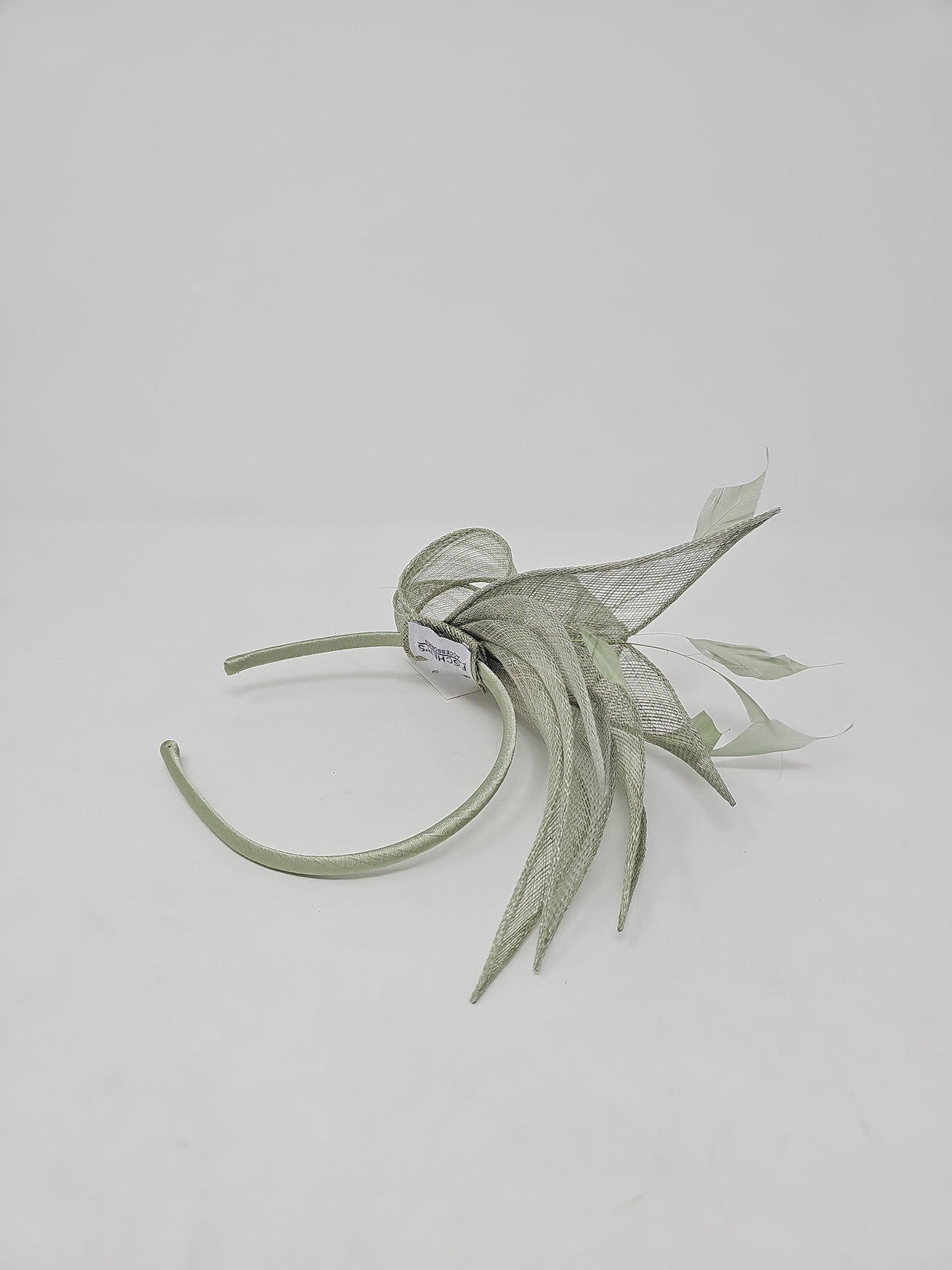 Sage Green Sinamay Loop & Feather Hairband Fascinator