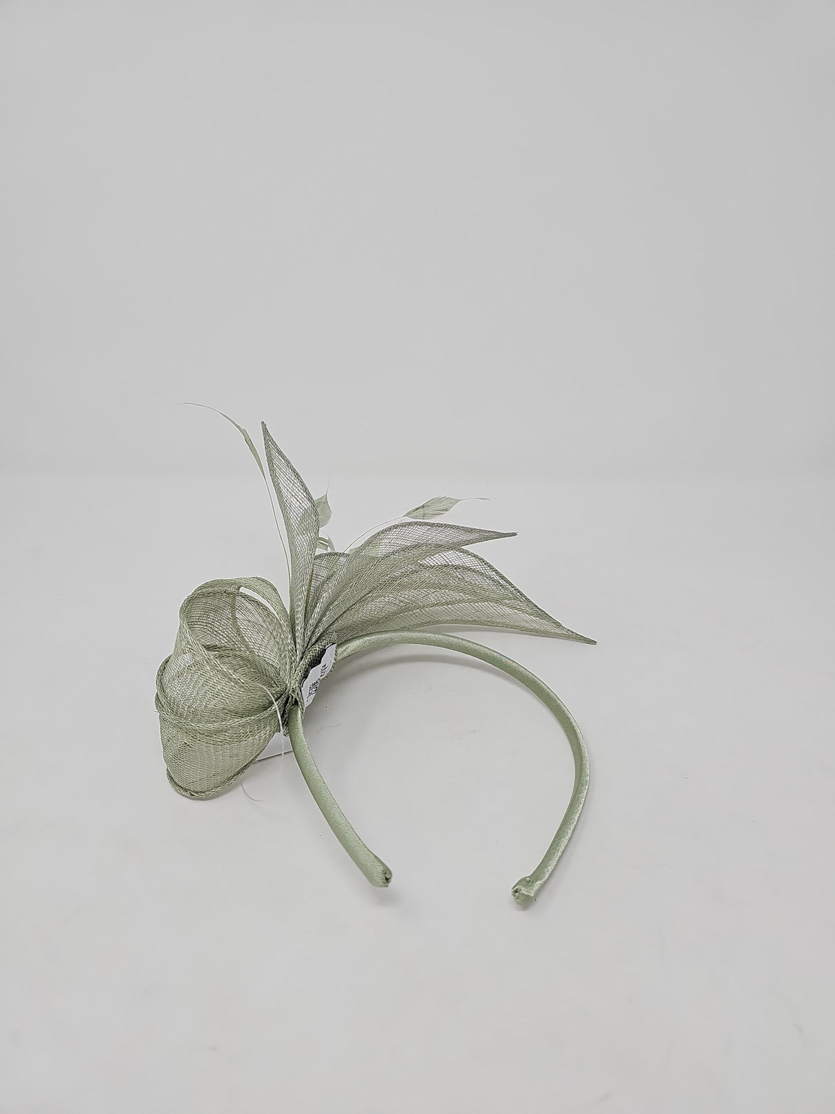 Sage Green Sinamay Loop & Feather Hairband Fascinator