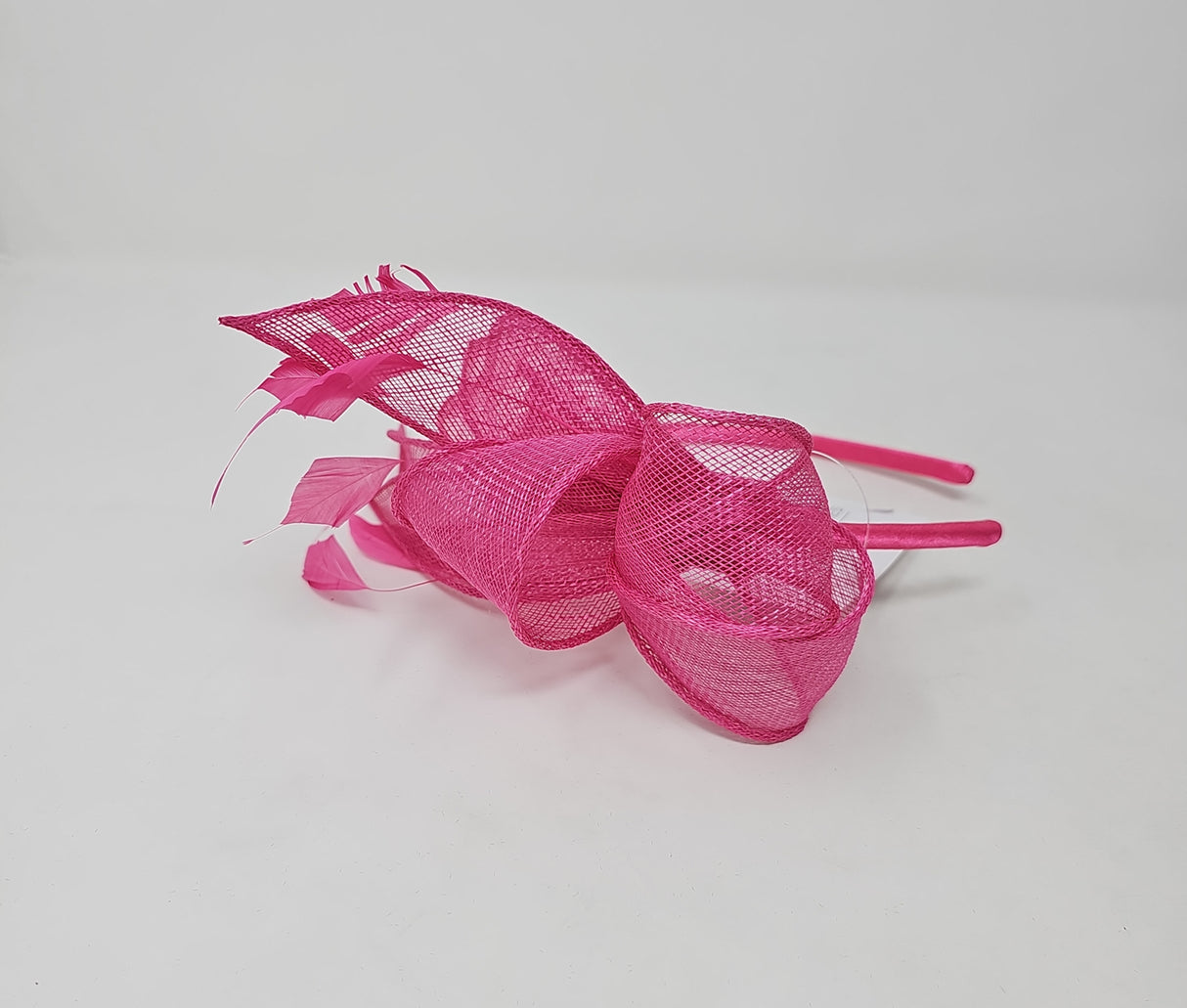 Lipstick Pink Sinamay Loop & Feather Hairband Fascinator