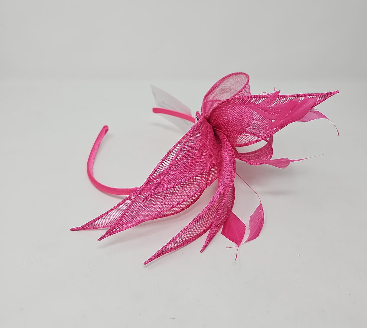 Lipstick Pink Sinamay Loop & Feather Hairband Fascinator