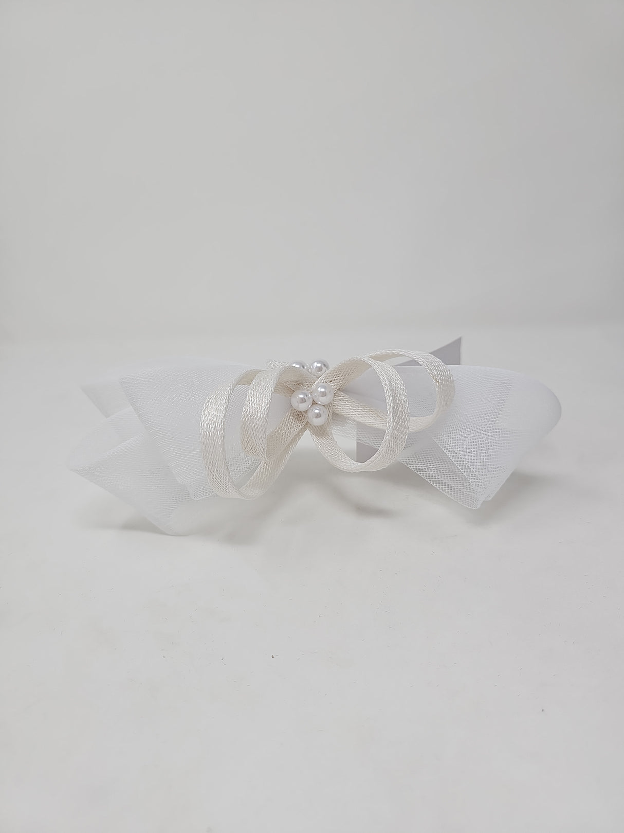 White Bead Bow Loop Hairband Fascinator