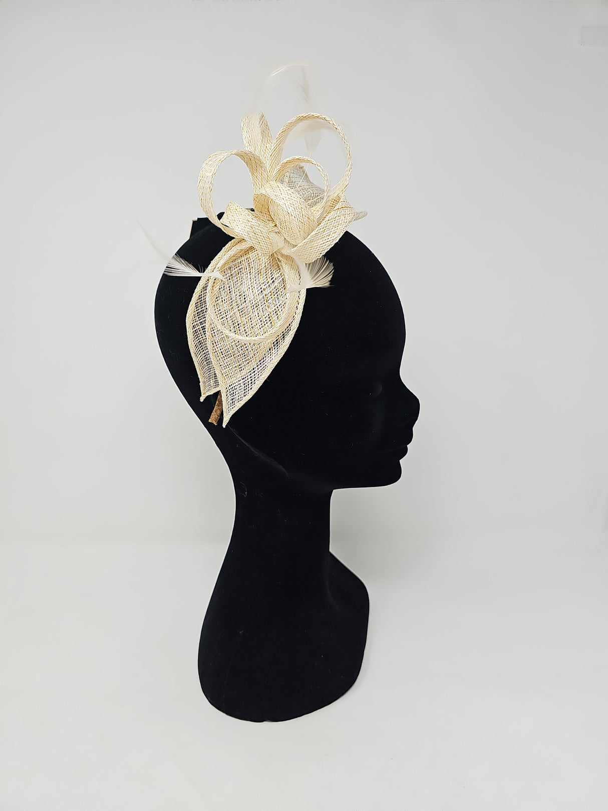White Gold Looped Feather Hairband Fascinator