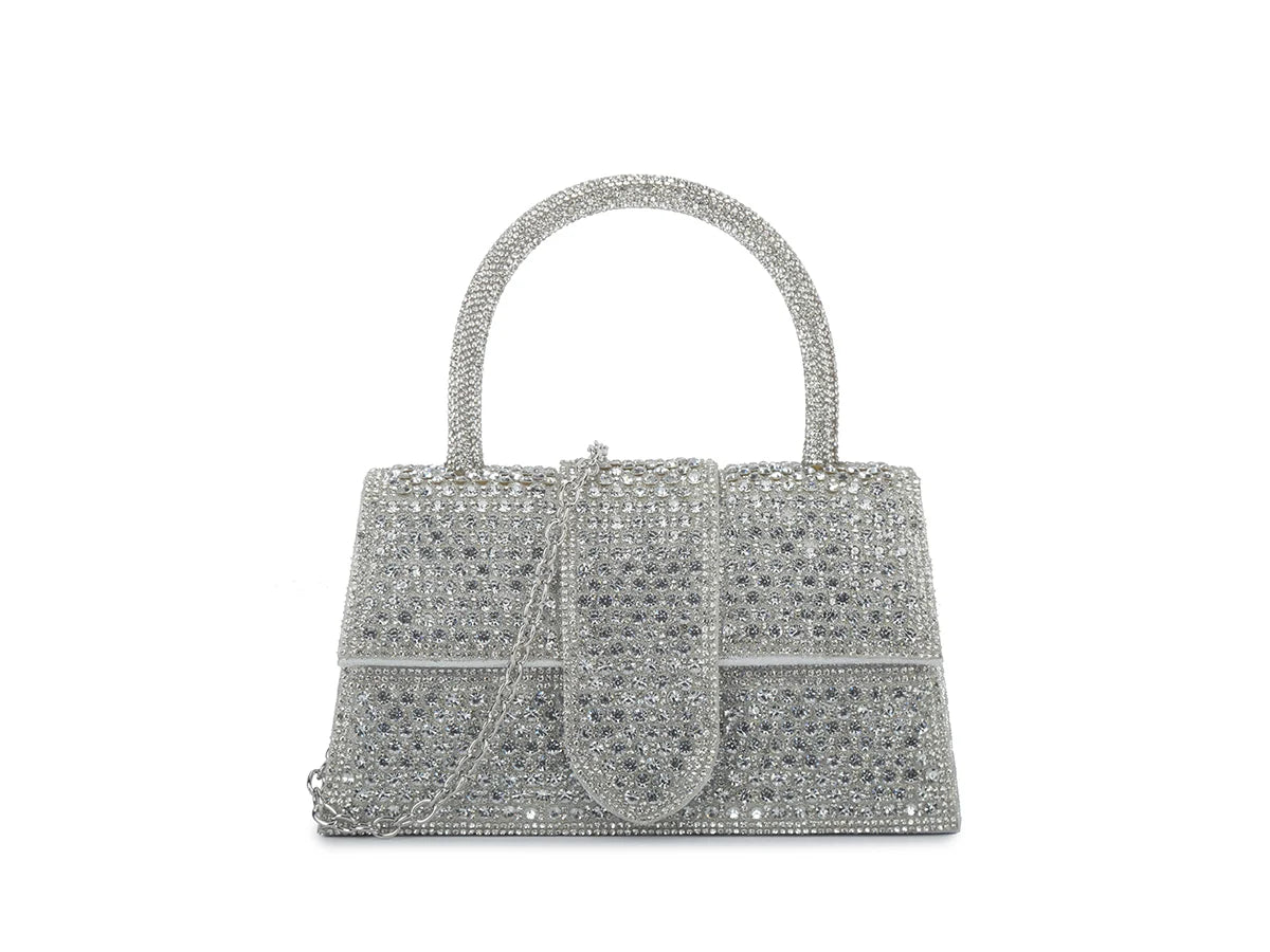 Mini Silver Diamante Tote Handbag