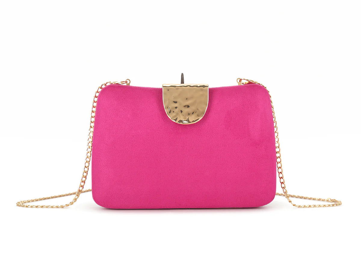 Fuchsia Pink & Gold Box Clutch Bag