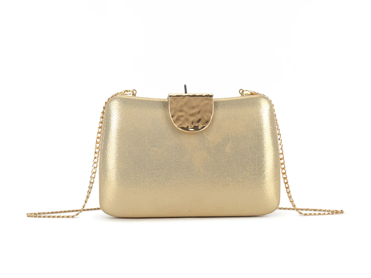 Gold Shimmer Box Clutch Bag