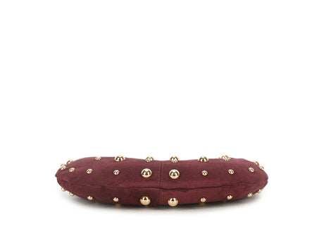 Burgundy & Gold Studded Half Moon Handbag