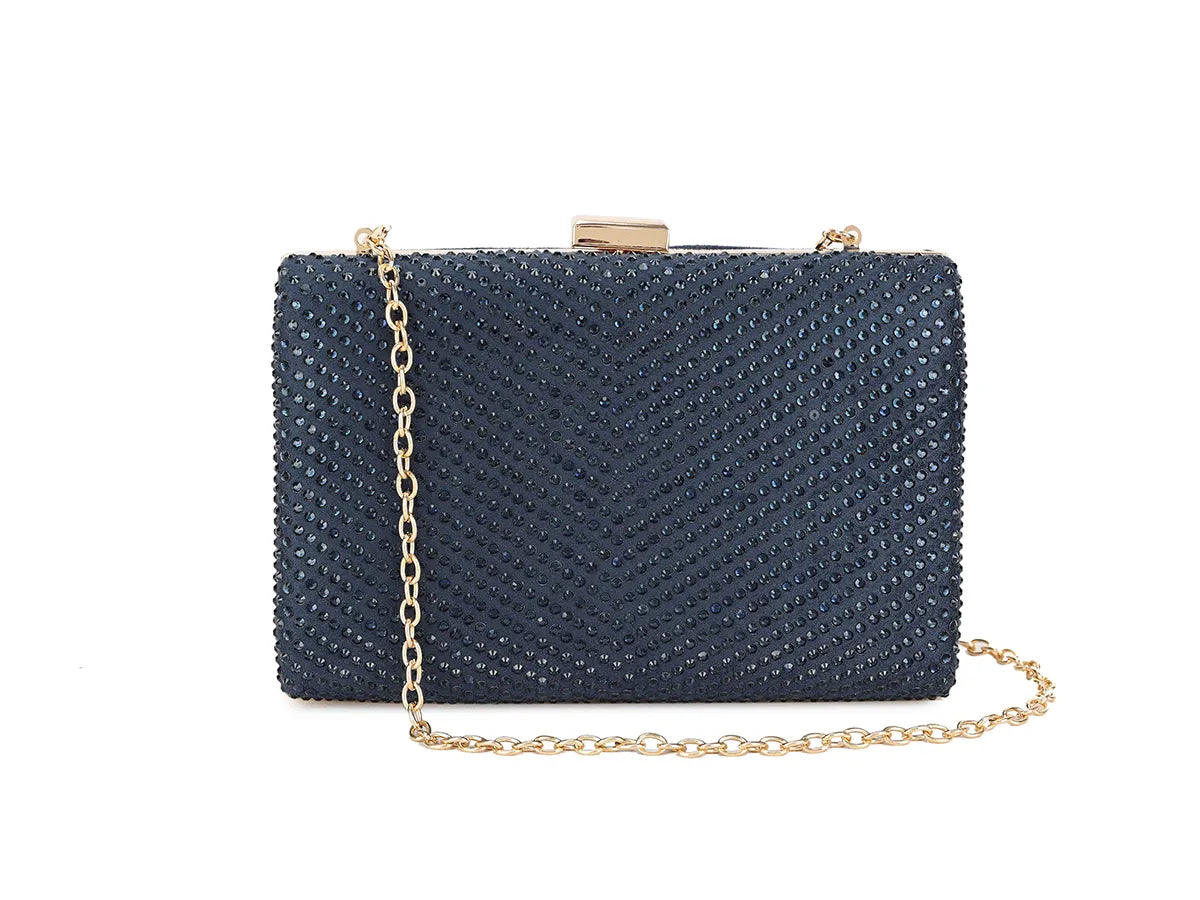 Navy Crystal Diamanté Clutch Bag