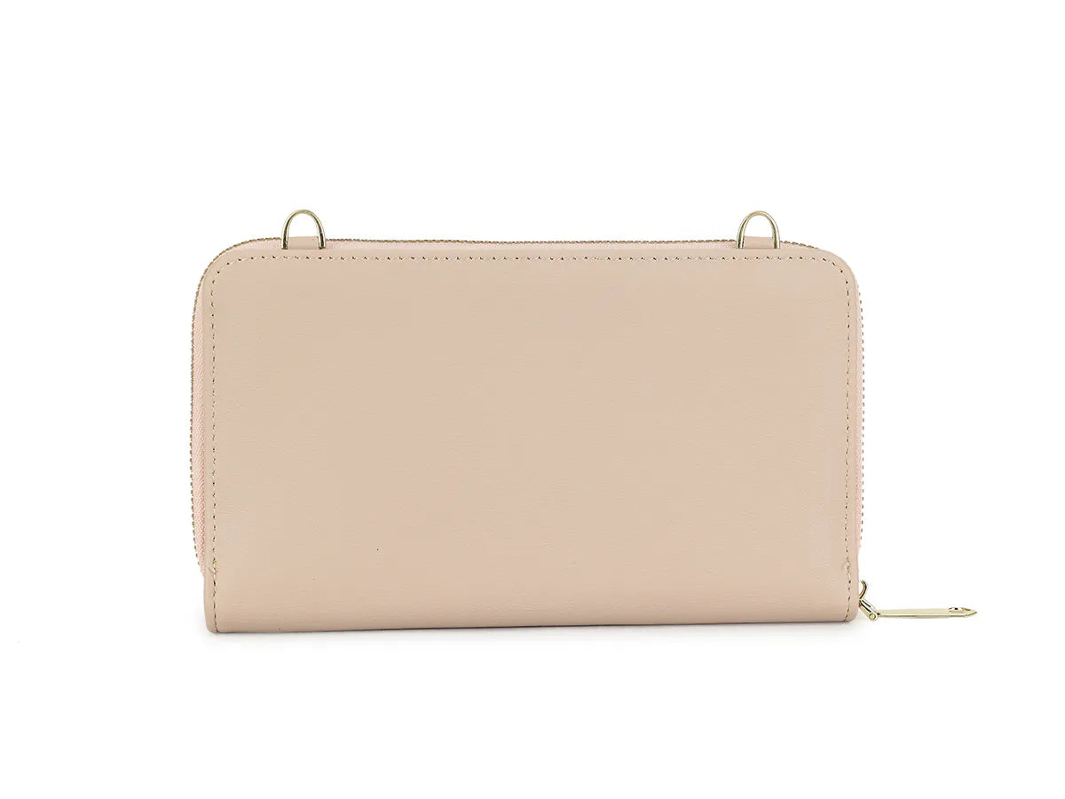 Nude Zip Around Wallet Purse With Strap