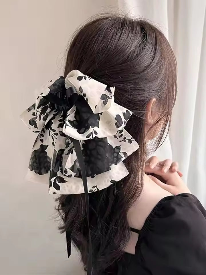 Black & White Bow Fabric Hair Clip