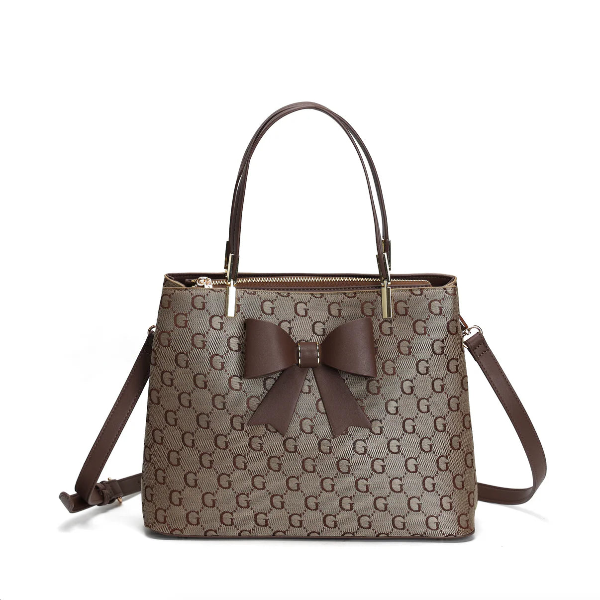 Brown 'G' Large Tote Bow Handbag
