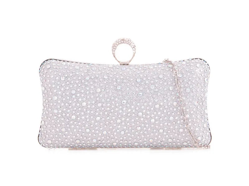 Silver Diamanté Jewelled Baguette Clutch Bag