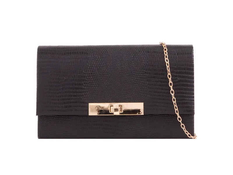 Black Snake Print Box Clutch Bag