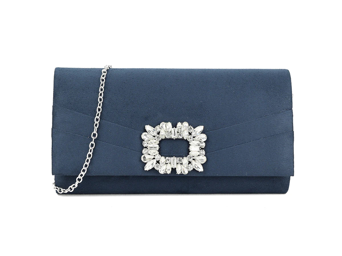 Navy Crystal Embellished Clutch Bag