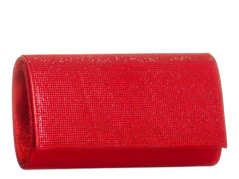 Hot Red Diamante Crystal Shimmer Clutch Bag