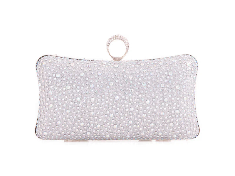 Silver Diamanté Jewelled Baguette Clutch Bag
