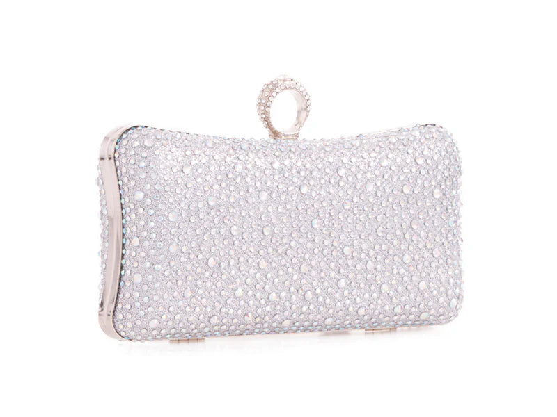 Silver Diamanté Jewelled Baguette Clutch Bag