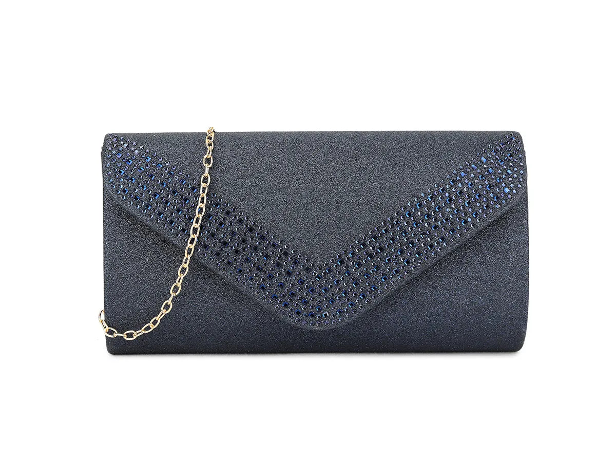 Navy Crystal Diamante Evening Clutch Bag