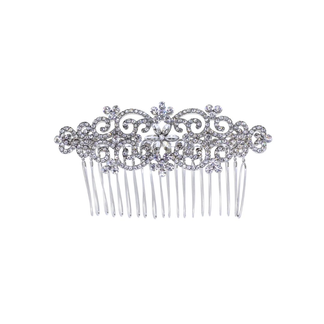 Art Deco Silver Crystal Hair Comb