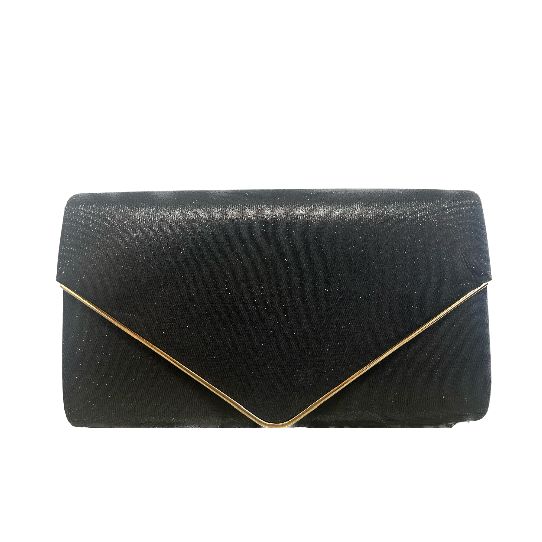 Black & Gold Glitter Envelope Style Clutch Bag