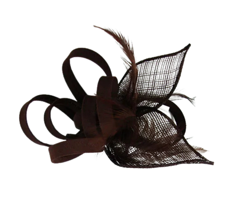 Coffee Brown Feather Looped Hair Clip