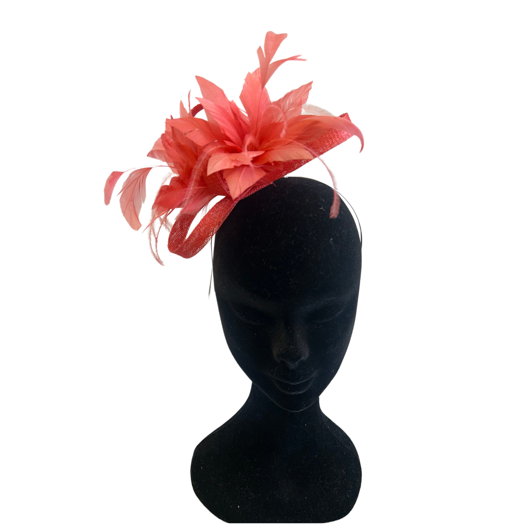Coral Pink Flower Feather Hairband Fascinator