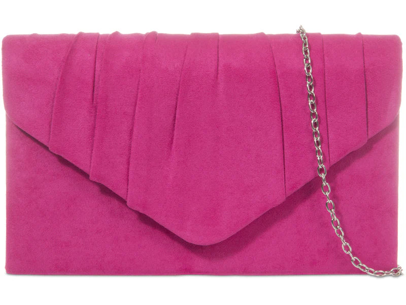 Fuchsia Pink Suede Style Evening Clutch Bag
