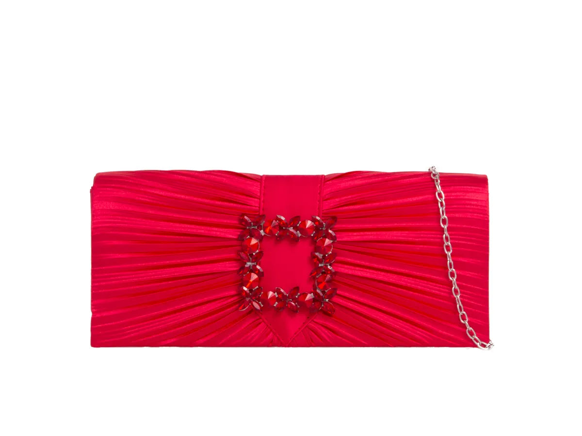 Red Satin Diamante Clutch Bag