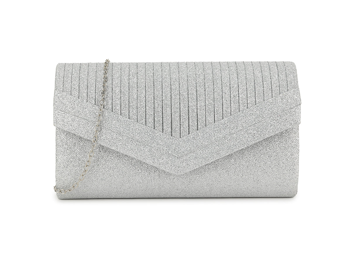 Silver Shimmer Glitter Clutch Bag