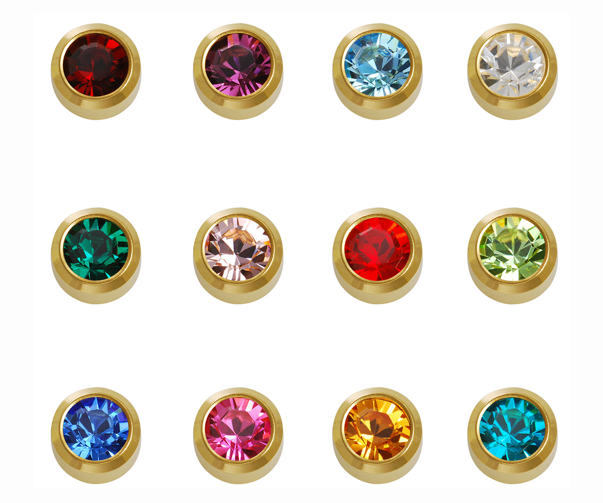 Caflon Ear Piercing Stud Earrings 12 Pack Gold Assorted Birthstones