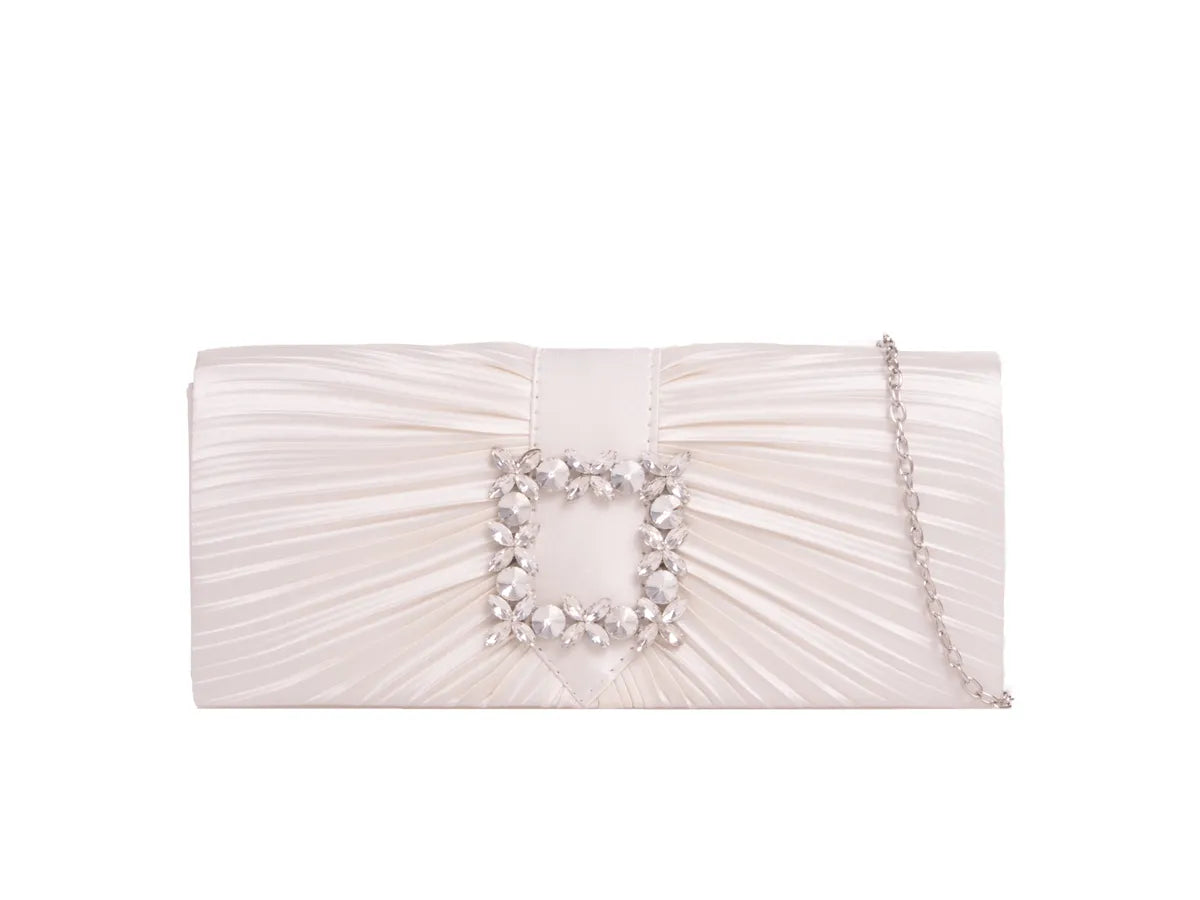 Ivory Satin Diamante Clutch Bag