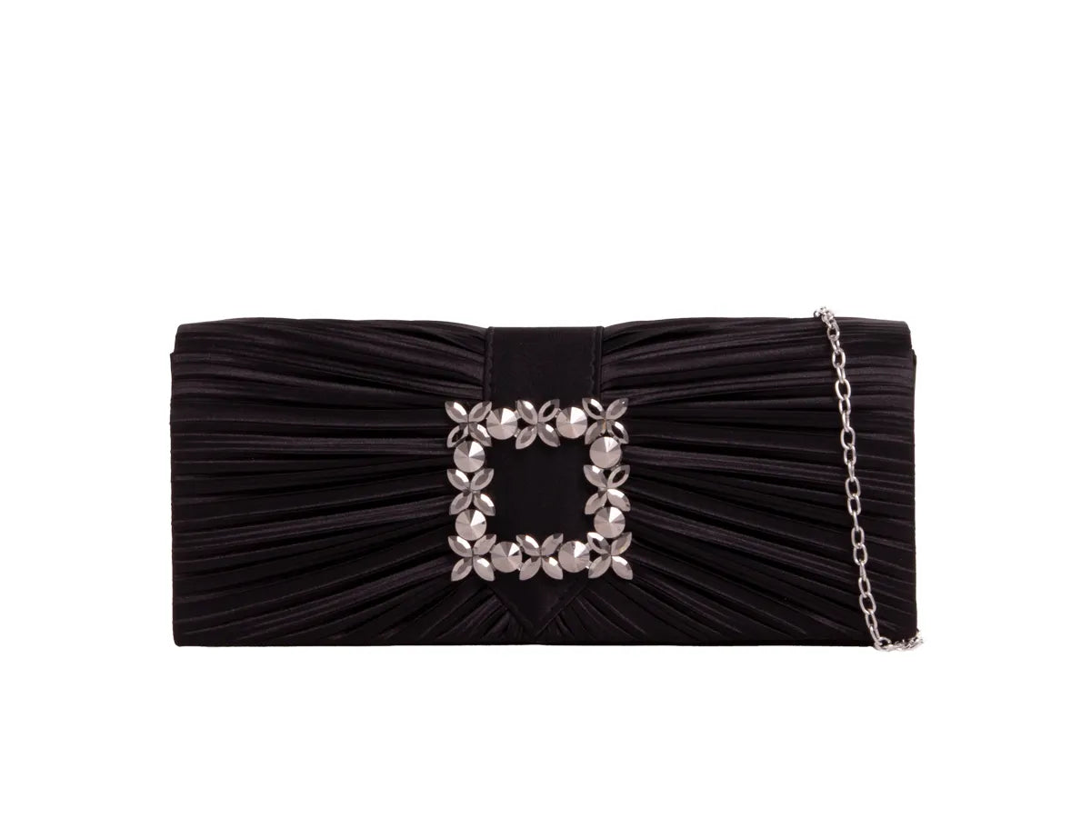 Black Satin Diamante Clutch Bag
