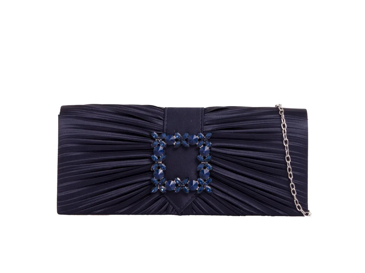 Navy Satin Diamante Clutch Bag