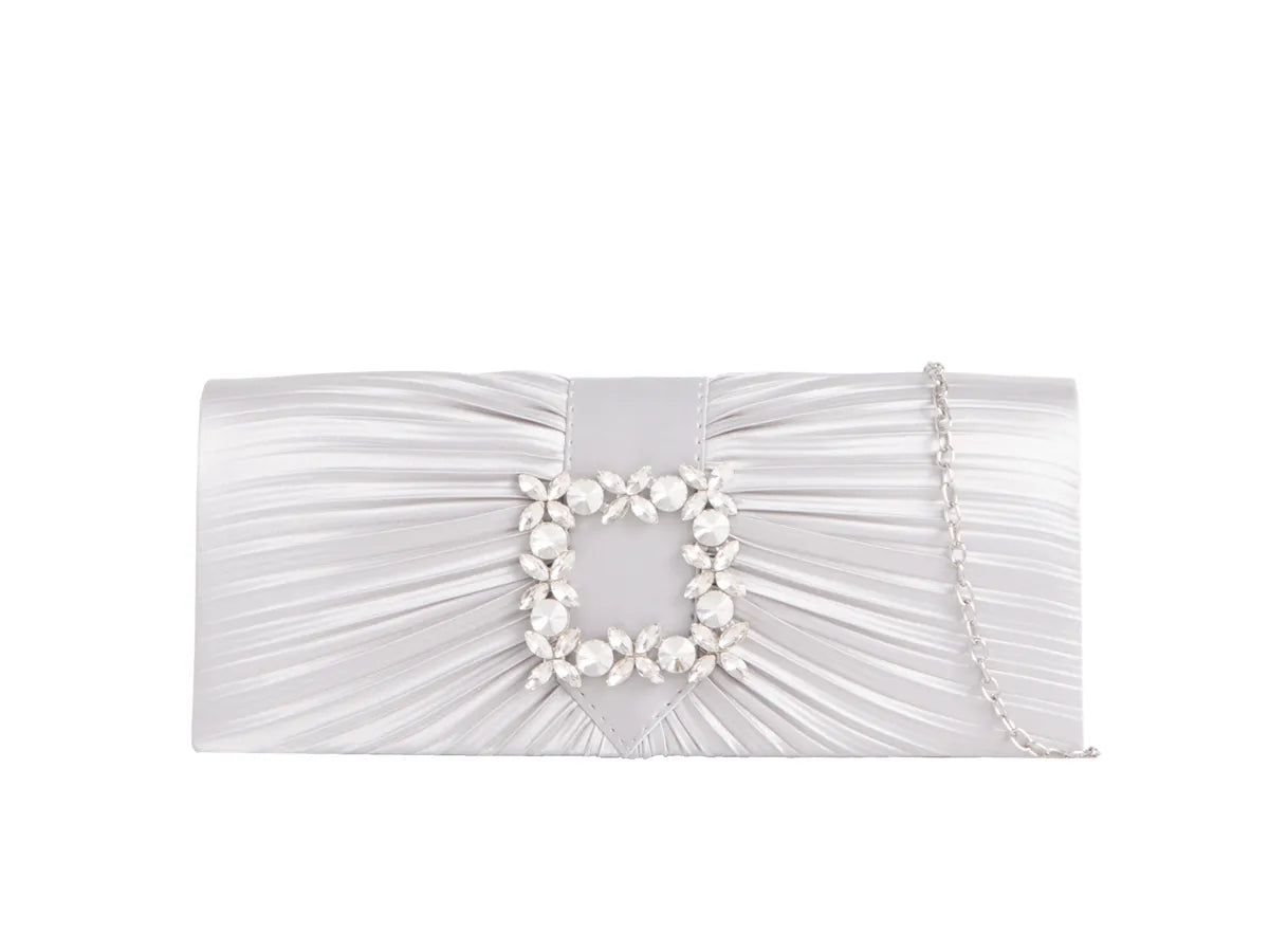 Satin Silver Diamante Clutch Bag