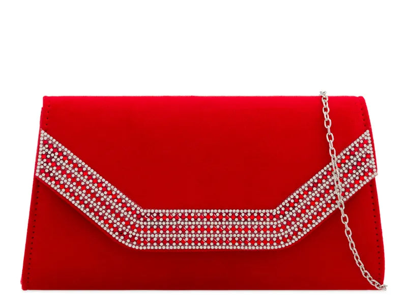 Red Embellished Trim Envelope Clutch Bag