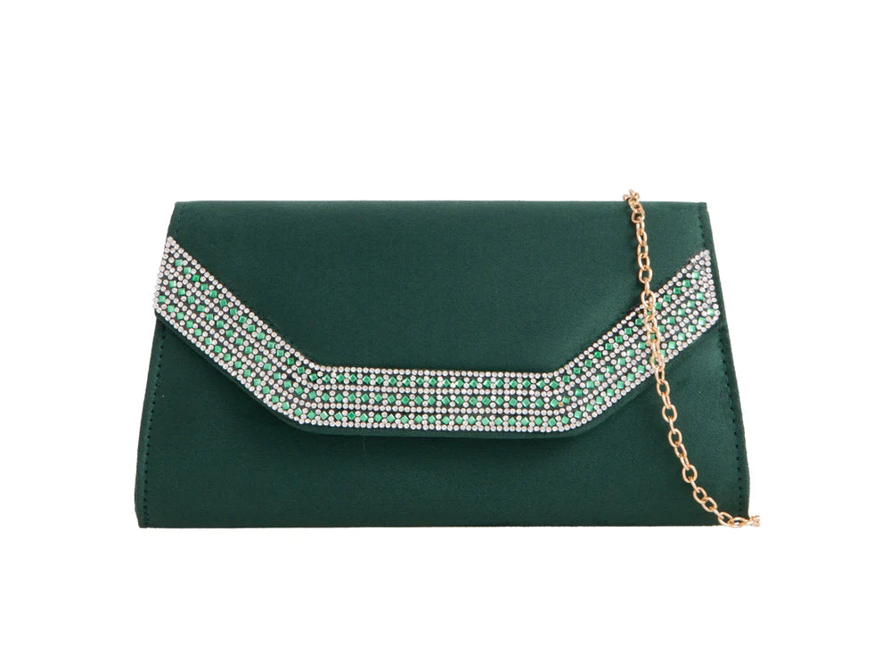 Emerald Green Crystal Embellished Clutch Bag